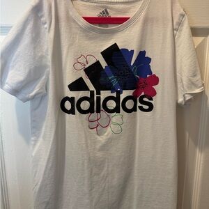 Adidas White Tee with Floral Graphic